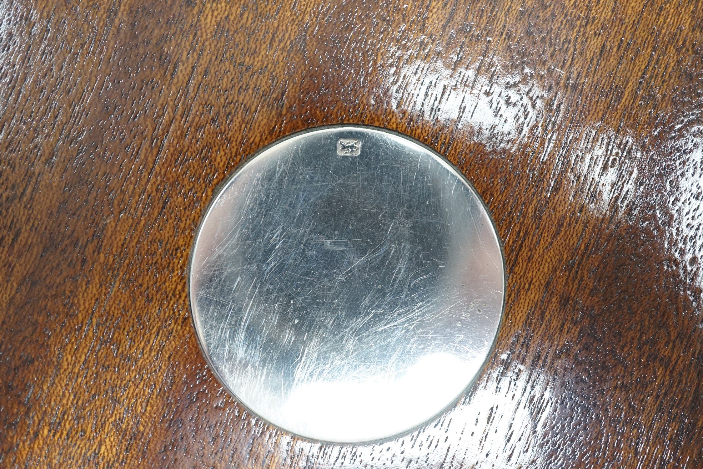 A modern silver mounted wine coaster, for a large champagne bottle?, John Bull Ltd, London, 1996, diameter 25.6cm.